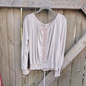 Anama Anthropologie Muted Lilac Purple Lace Trimmed Peplum Sleeve Blouse
